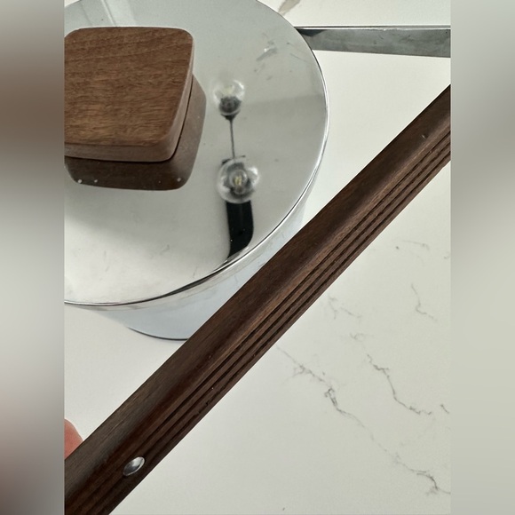 Vintage MCM Silver Ice Bucket with Wooden Handle and Lid - Picture 3 of 5